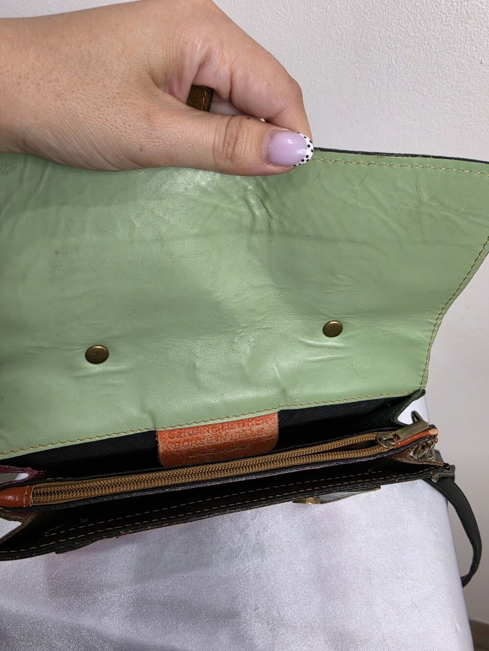 Colorblock Leather Crossbody Satchel Bag - Picture 6 of 12